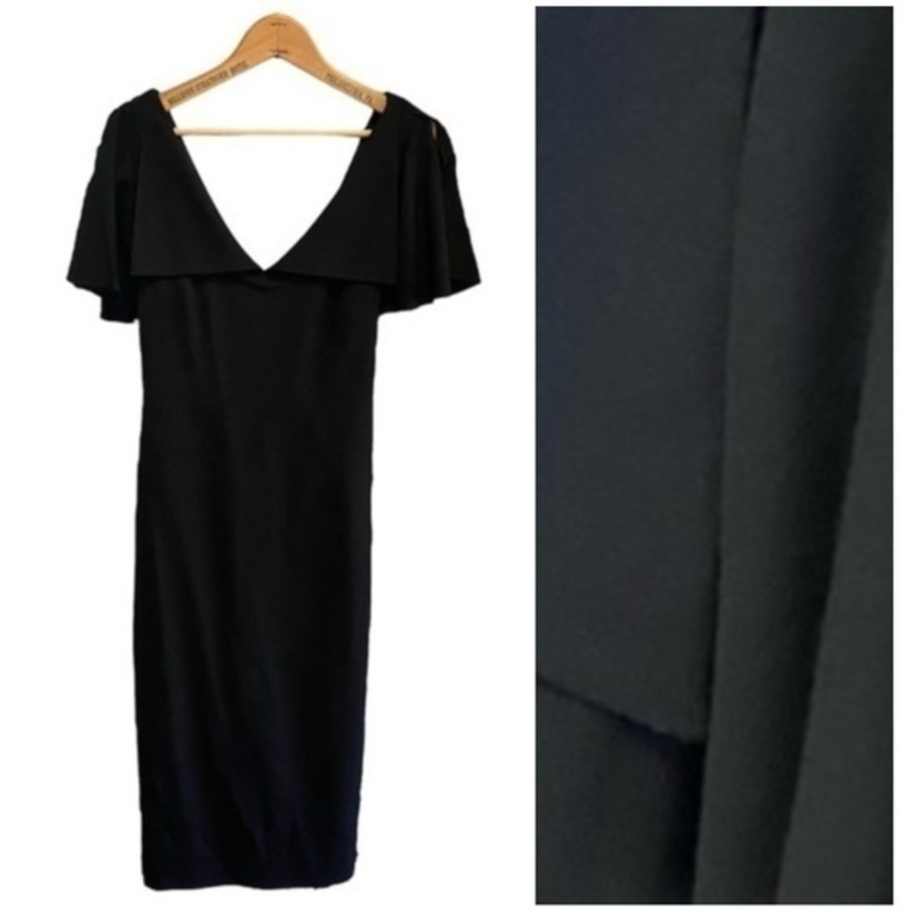 Ted Baker London Black Wool Belted Flowy Sleeve V-neck Aneeka Dress 2